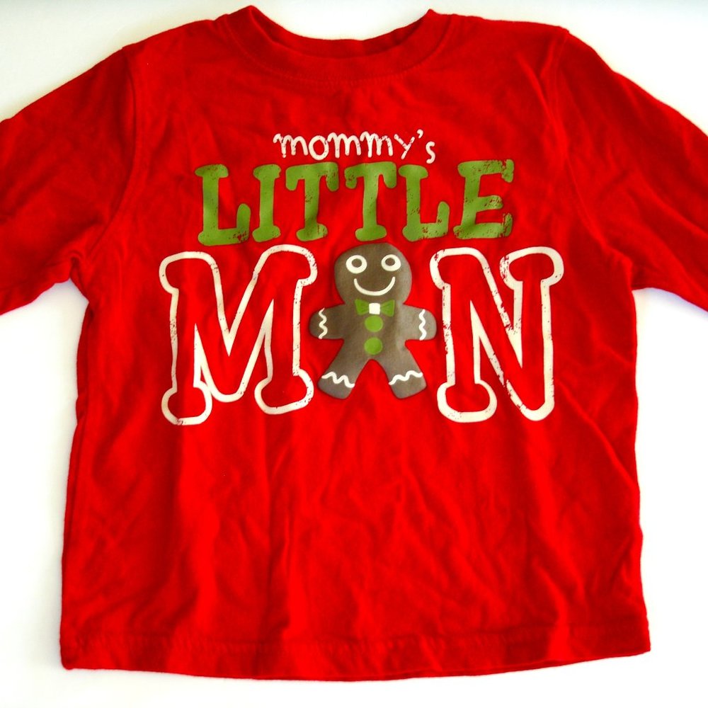 Boy's Christmas T-Shirt Gingerbread Man Red Long Sleeve Size 3T